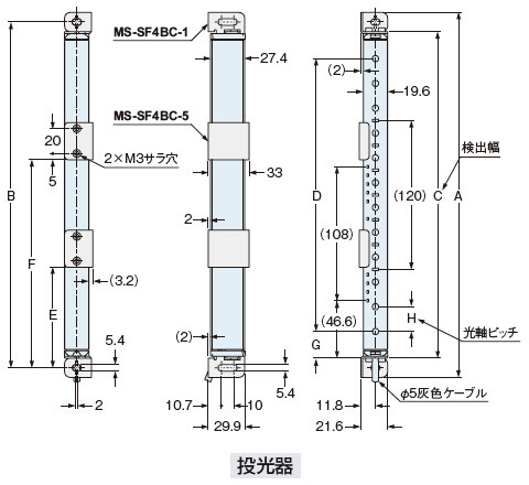 図は、標準取付金具MS-SF4BC-1（別売）と標準取付金具用中間保持金具MS-SF4BC-5（別売）を使用して背面取り付けを行なう場合です。