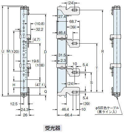 図は、側面取付金具MS-SF4BC-6（別売）と側面取付金具用中間保持金具MS-SF4BC-7（別売）を使用して省スペース取り付けを行なう場合です。