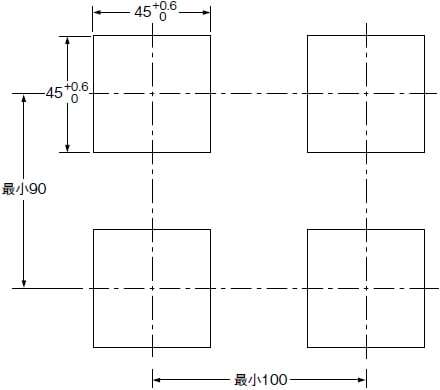 コントローラ パネルカット寸法 BCD出力ユニット／コントローラ間通信ユニット装着時