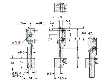 MS-EXL2-4装着図(EX-L211□/L212□の受光器に装着した場合)