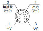 NPN出力タイプ　ピン配置図（コネクタタイプ）