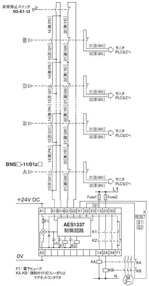 複数のBNS□-11/01z□とAES1337との接続例