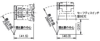 開き扉の中心をアクチュエータ取付面基準とした場合