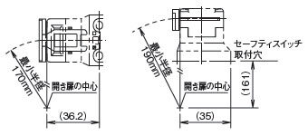 開き扉の中心をセーフティスイッチ接触面基準とした場合