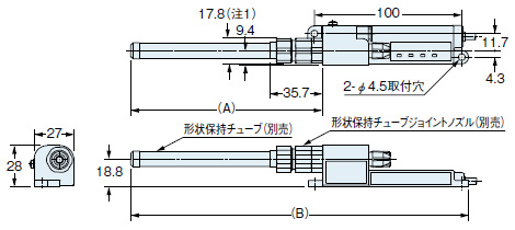 形状保持チューブ、形状保持チューブジョイントノズル(ER-VAK□、ER-VAJK)(別売)装着図