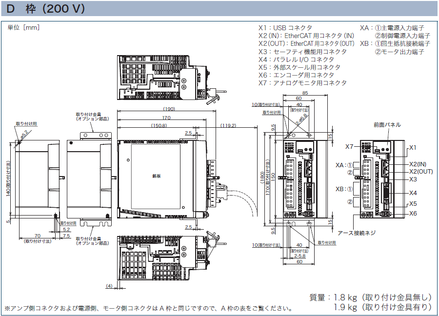 D枠 アンプ外形寸法図